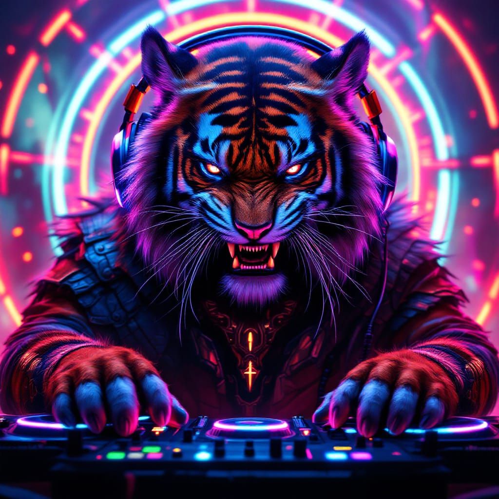 Tiger Warrior DJ Portrait in High-Resolution Concept Art