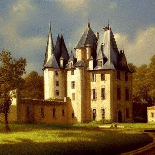 Elegant French Castle in Oil Painting Style