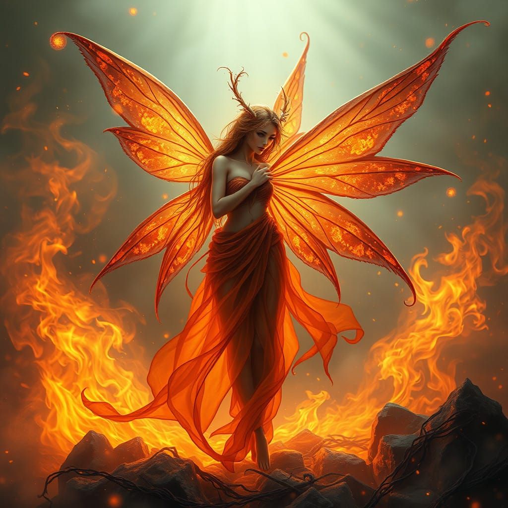 Fiery Enchantress Amidst Ethereal Flames