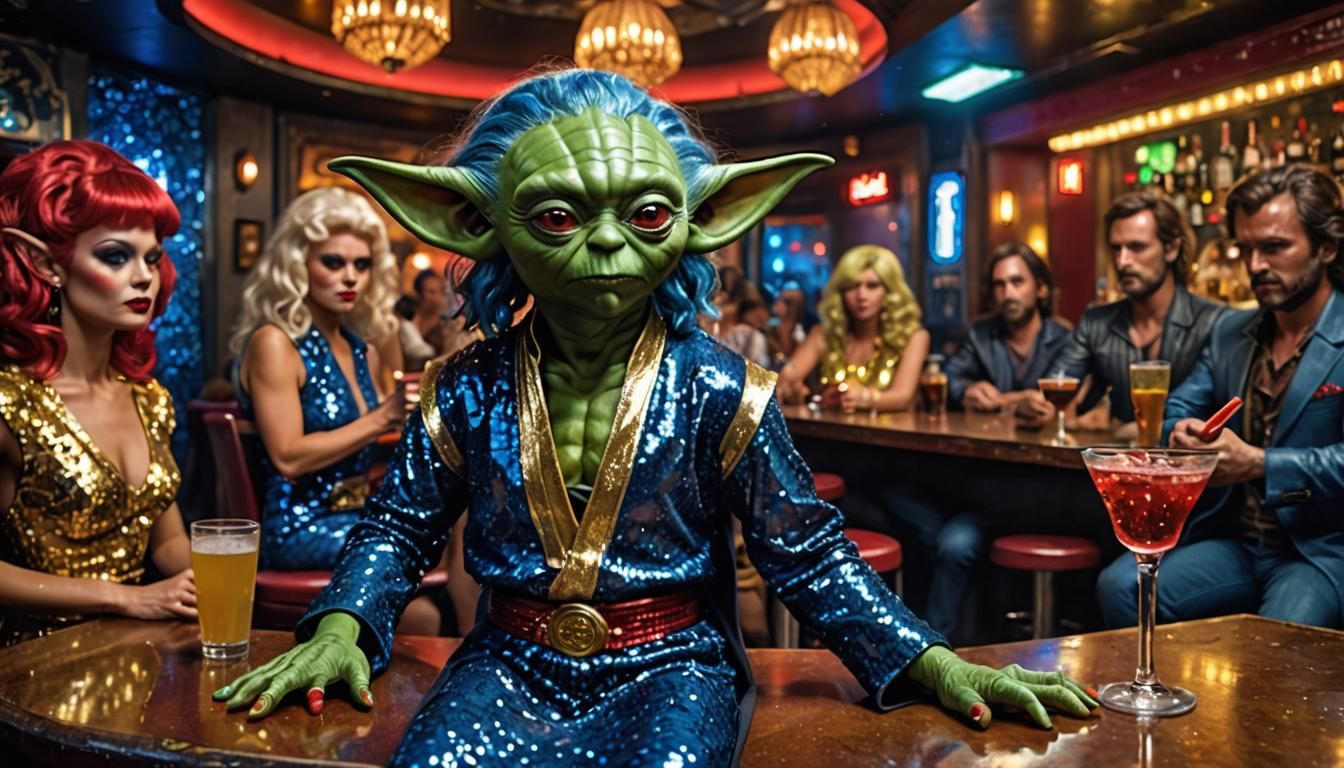 Star Wars, Yoda was a playa before joining the Jedi. Strong Disco vibes
