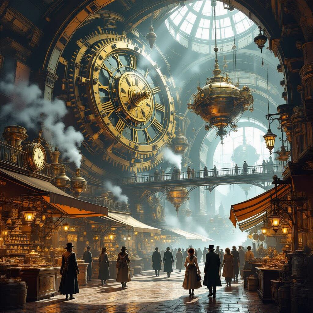 Steampunk Marketplace Inside Giant Clockwork Mechanism