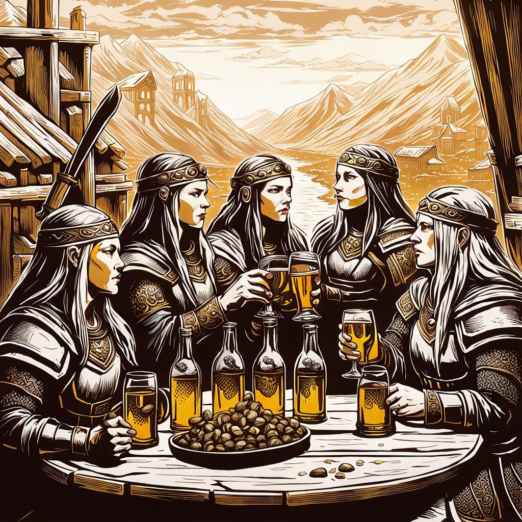 Valkyries in Valhalla Mead Hall