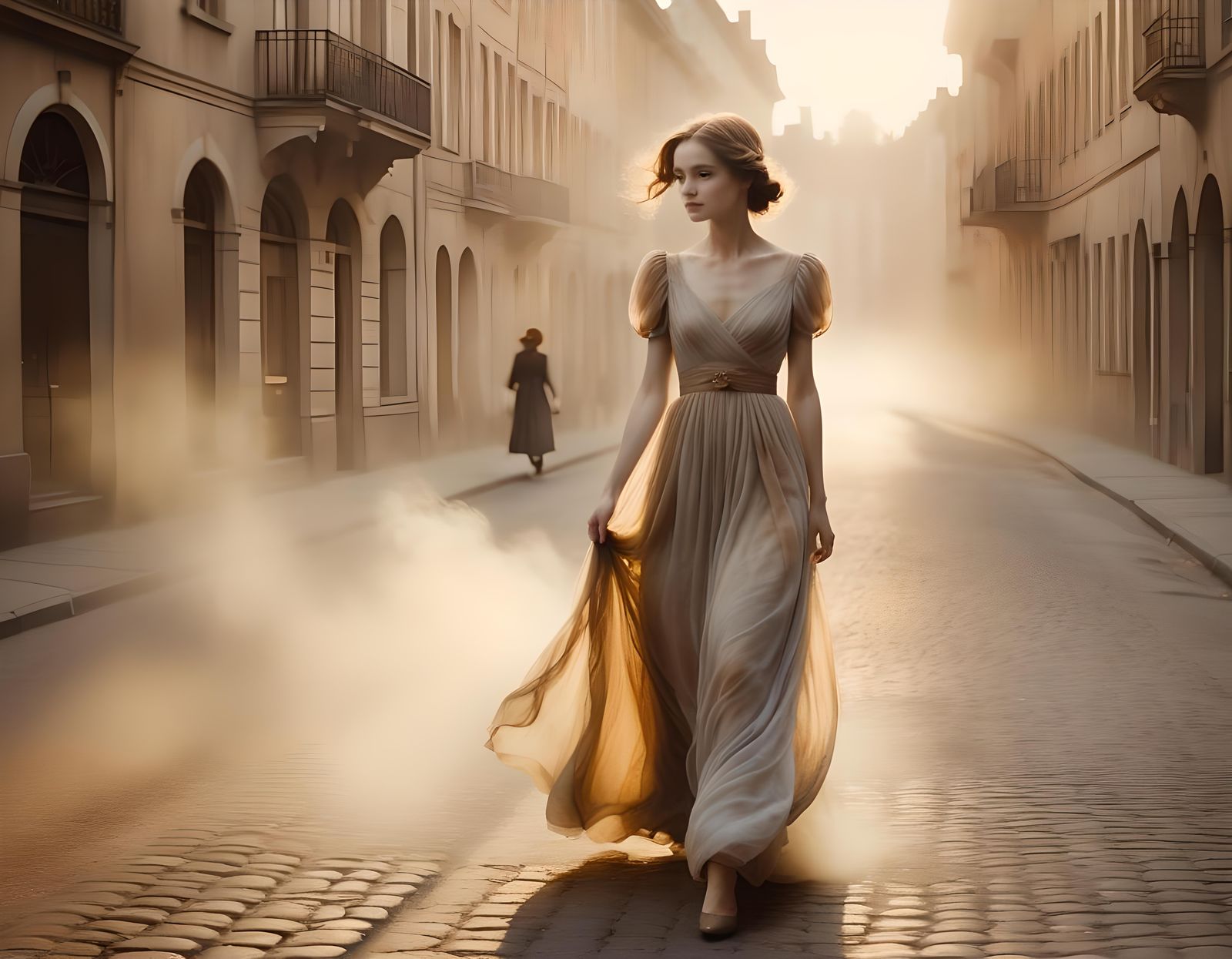 Twilight Street Scene in Vintage Photograph Style