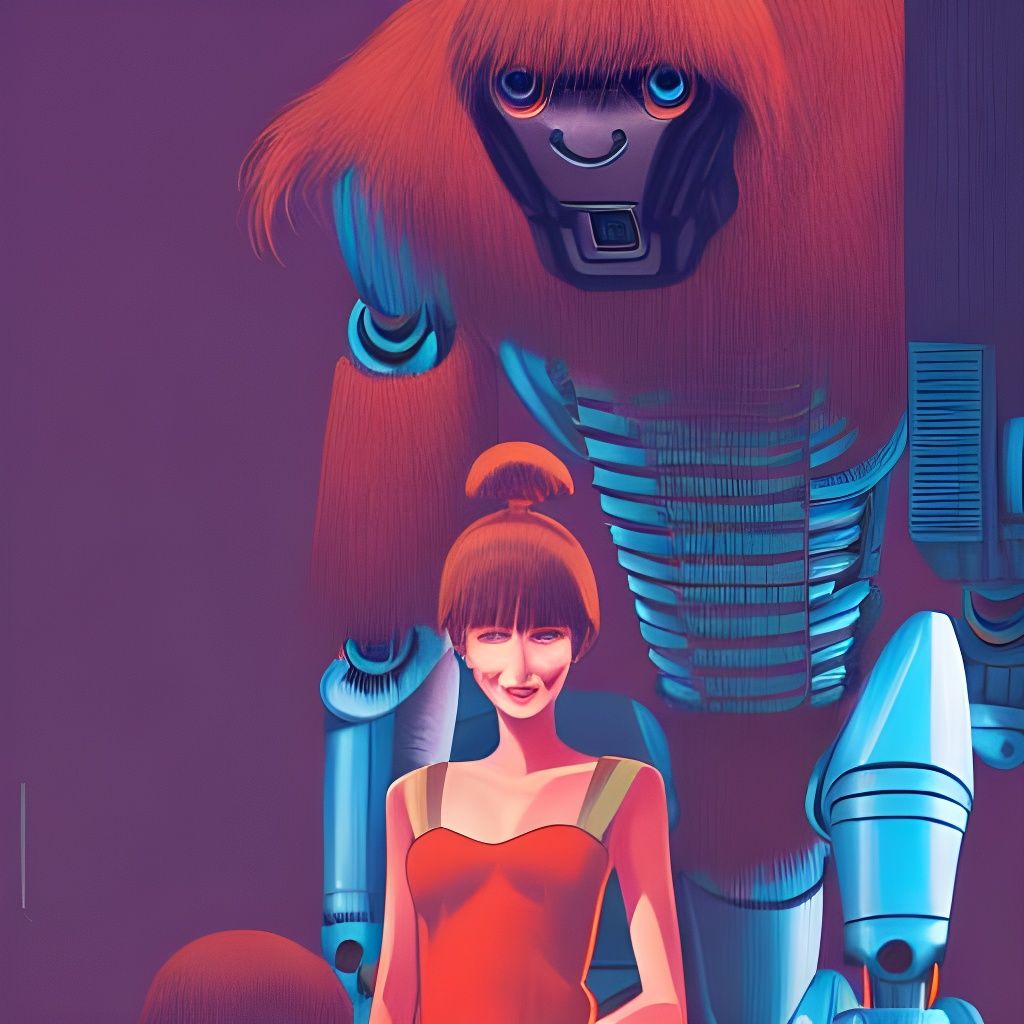 Woman Versus Orangutan Robot in Metal Jungle, Anime Style