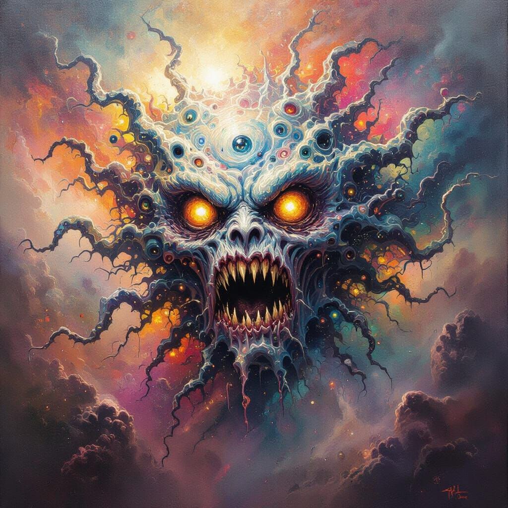 Cosmic Horror Azathoth Emerges in Vibrant Acrylic Painting