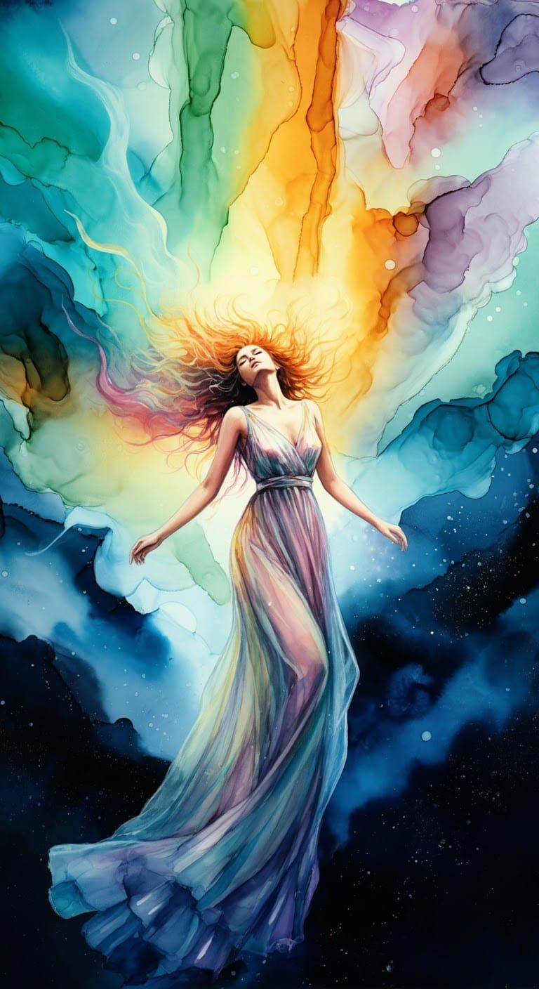 Ethereal Figure Floating in Dreamlike Realm