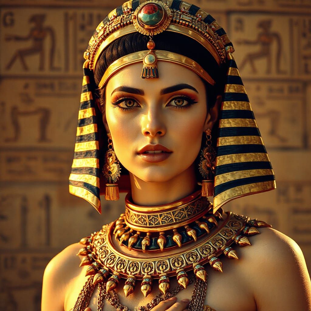 Ancient Egyptian Queen in Golden Headdress