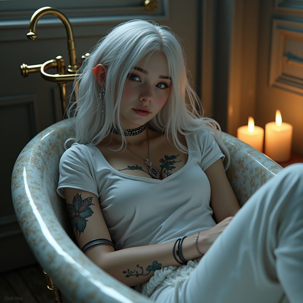 Ukrainian Rusalka in a Dreamlike Bath Scene with her Gothic...