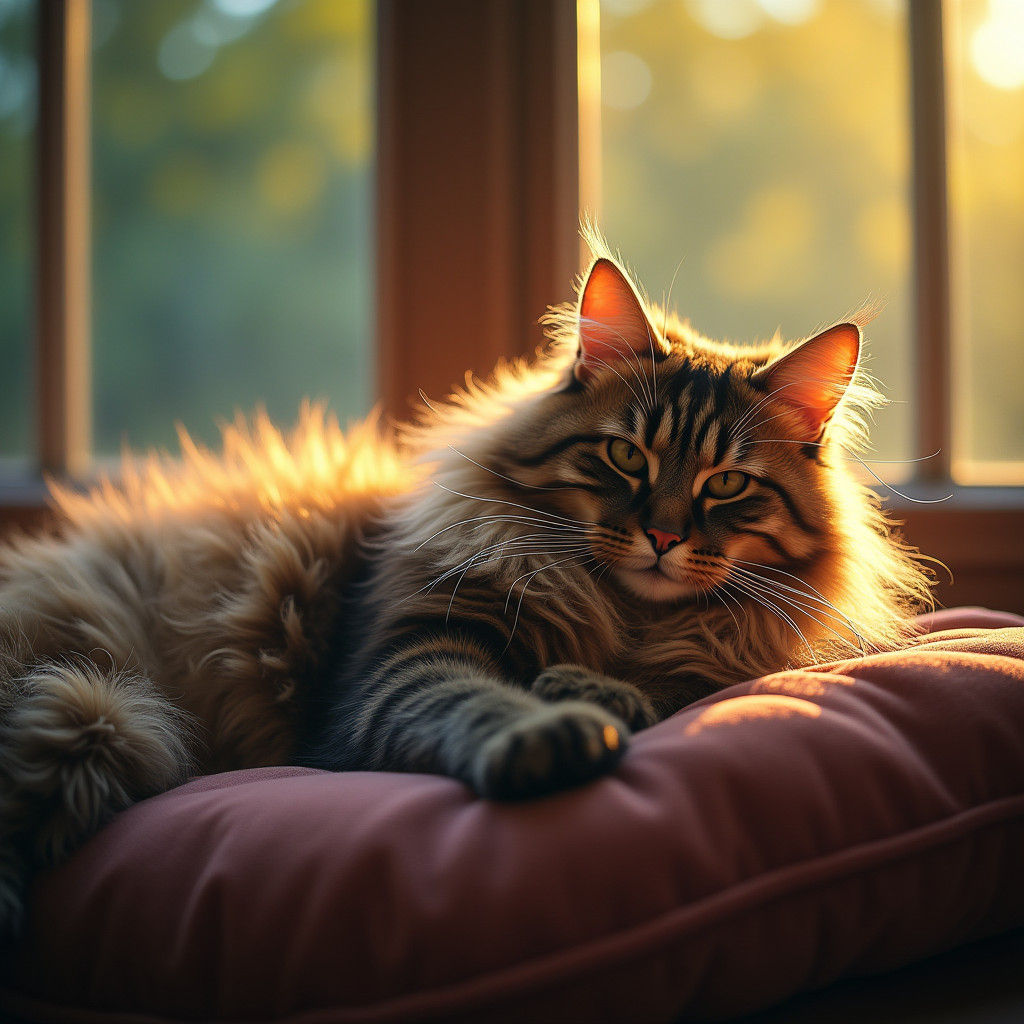 Maine Coon Cat Basking in Sunlight