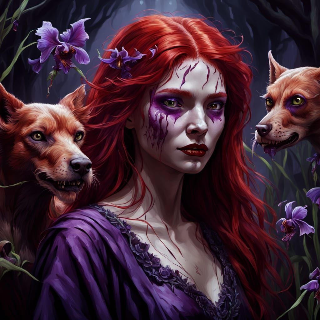 Possessed Woman in a Dark Fantasy Landscape