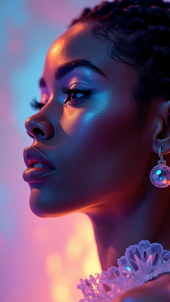 Luminous Afrofuturistic Portrait with Gemstone Textures