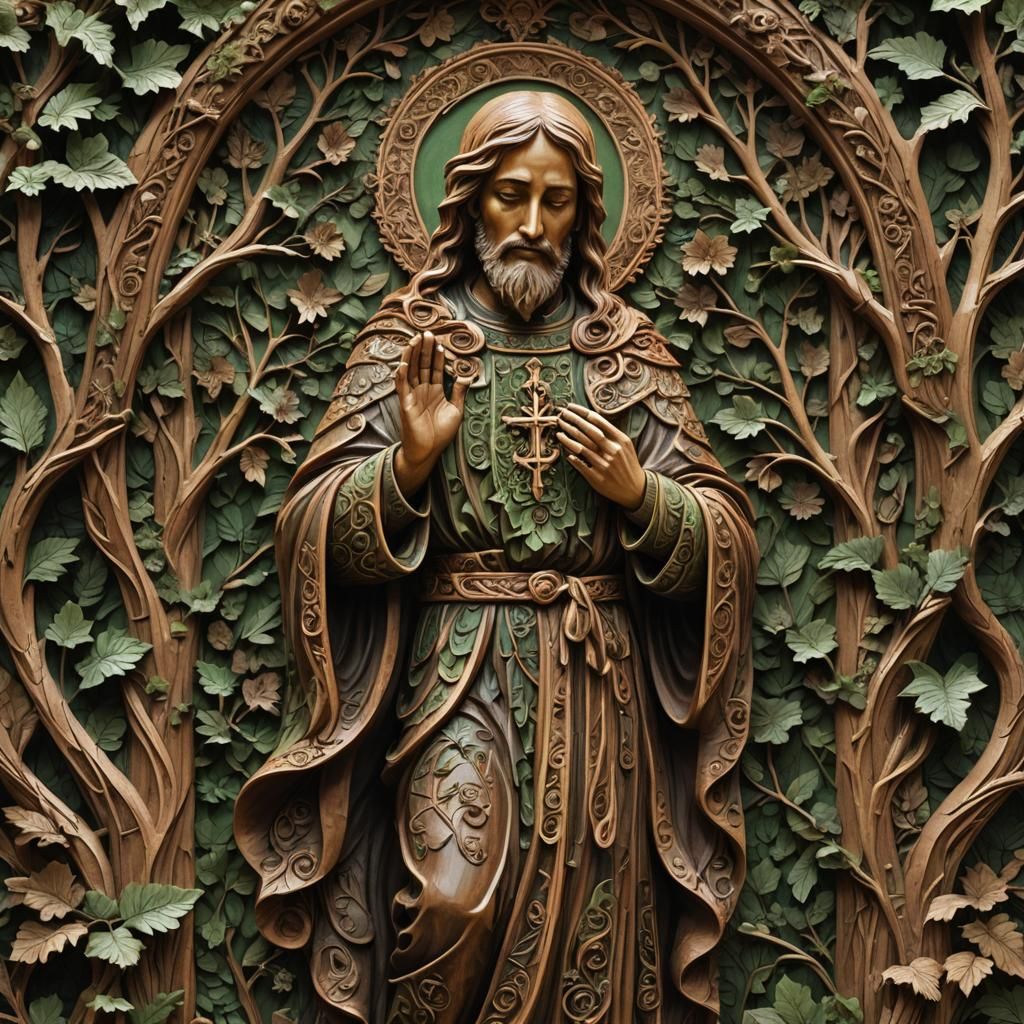 Serene Saint Wood Carving in Gothic Style