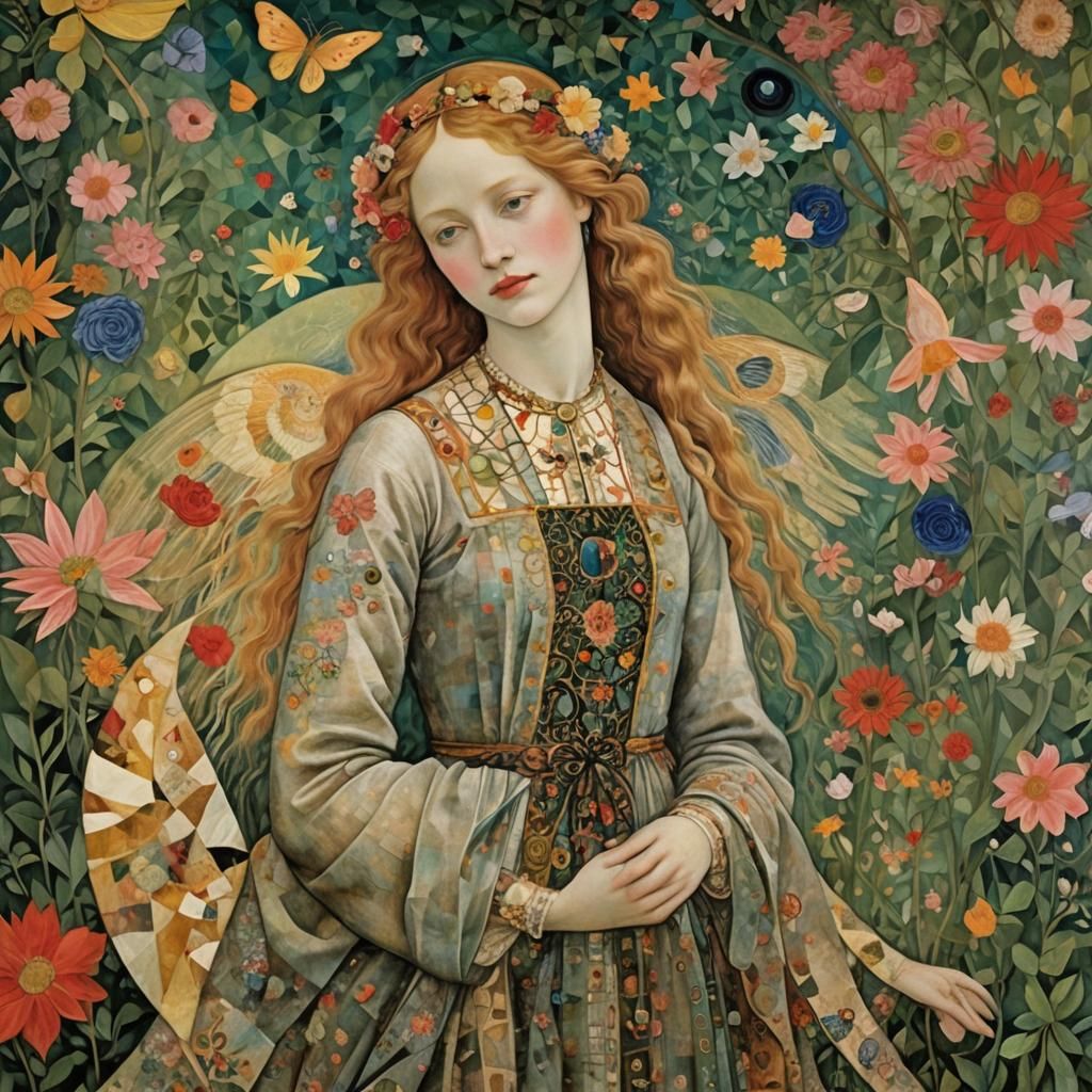 Fractal Angel Muse in Mixed Artistic Styles