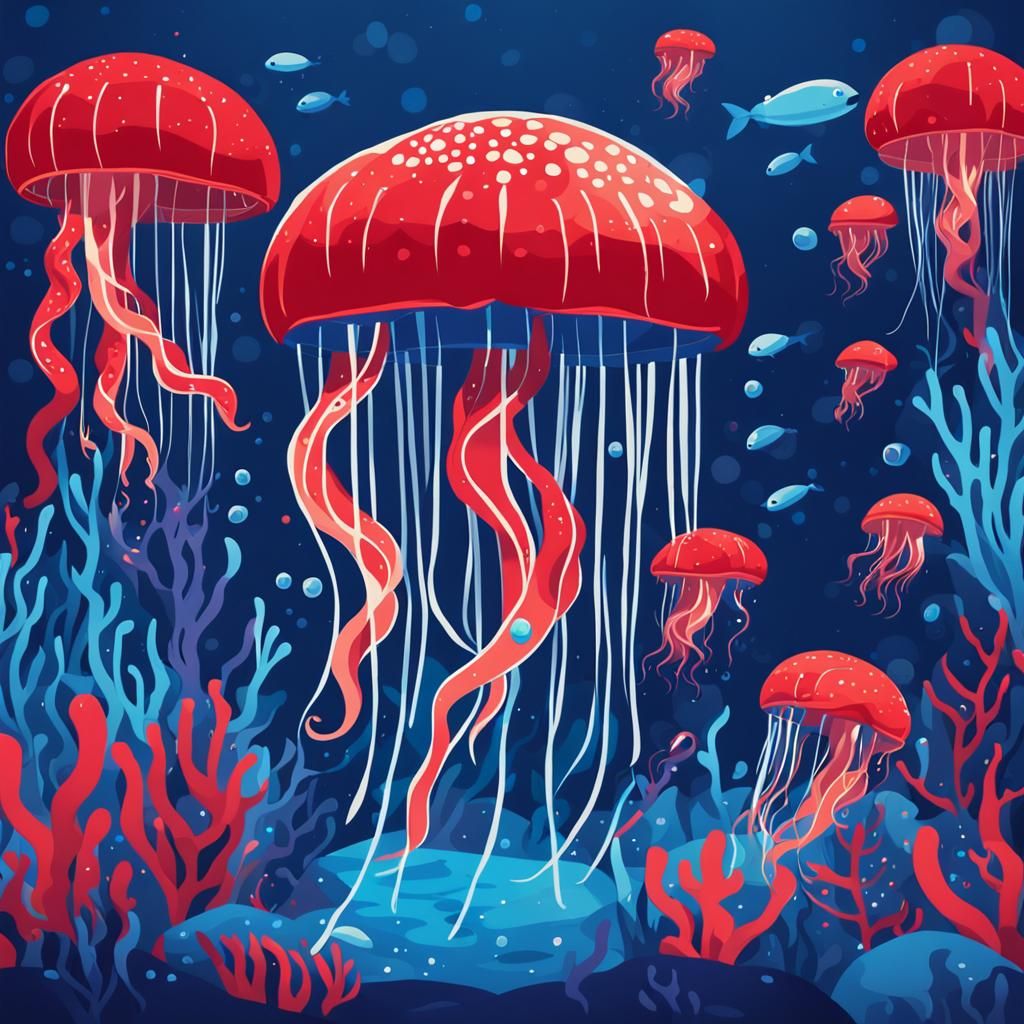 Underwater Scene with Jellyfish in Material Design