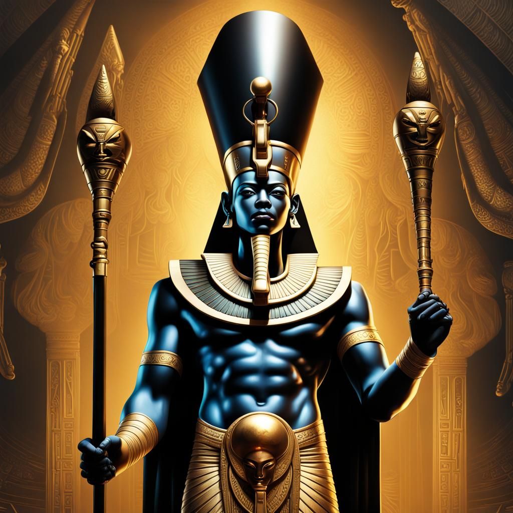 Osiris Rules Afterlife: Photorealistic Black and Gold Art
