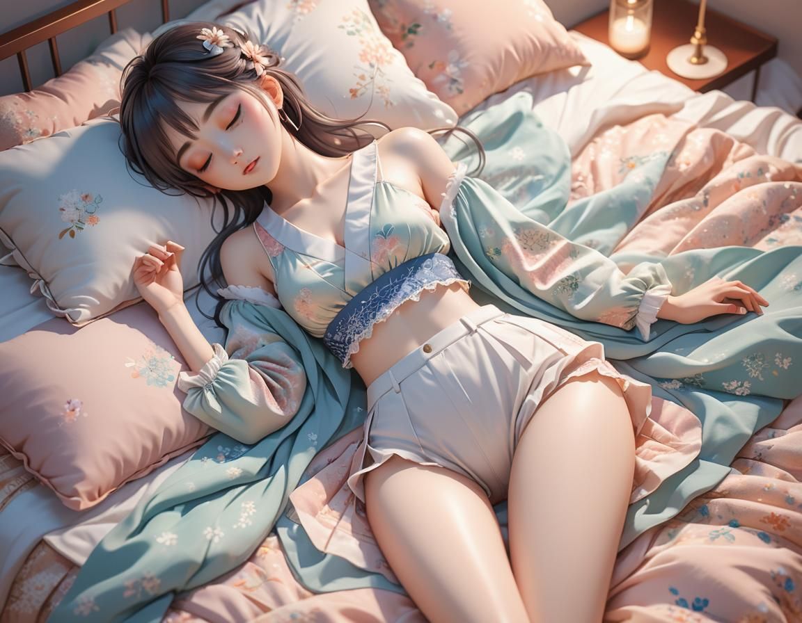 Sleeping Anime Girl: Dreamy Digital Art Portrait