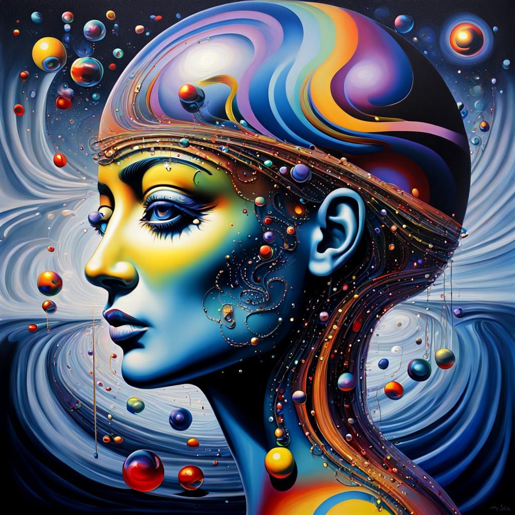 Kafkaesque Nautilus Tear Dissolving in Cosmic Void Oil Paint...