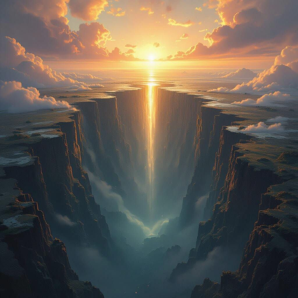 Mystical Abyss Descending to World Center in Cinematic Style