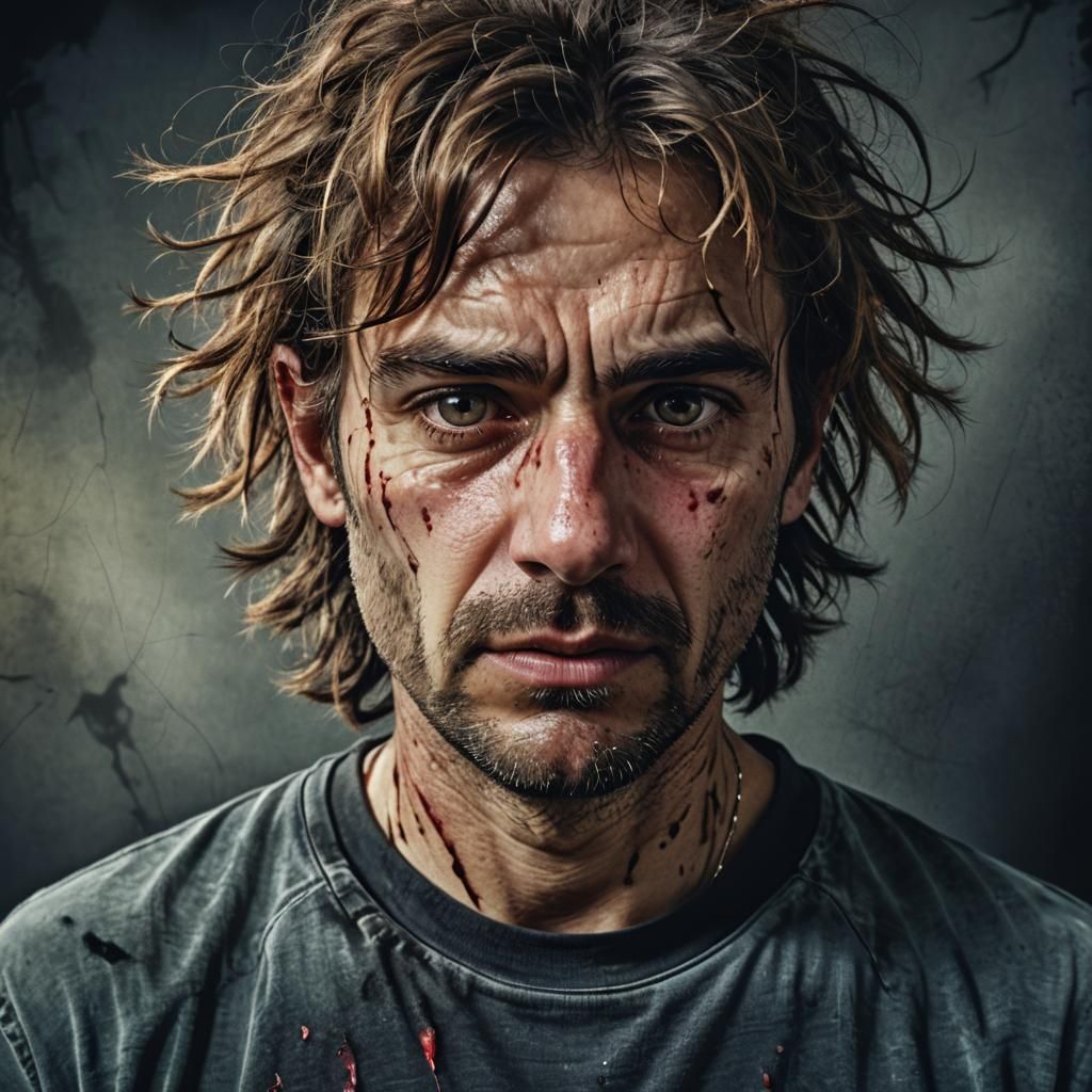 Disheveled Man Portrait in Hyperrealistic Digital Art