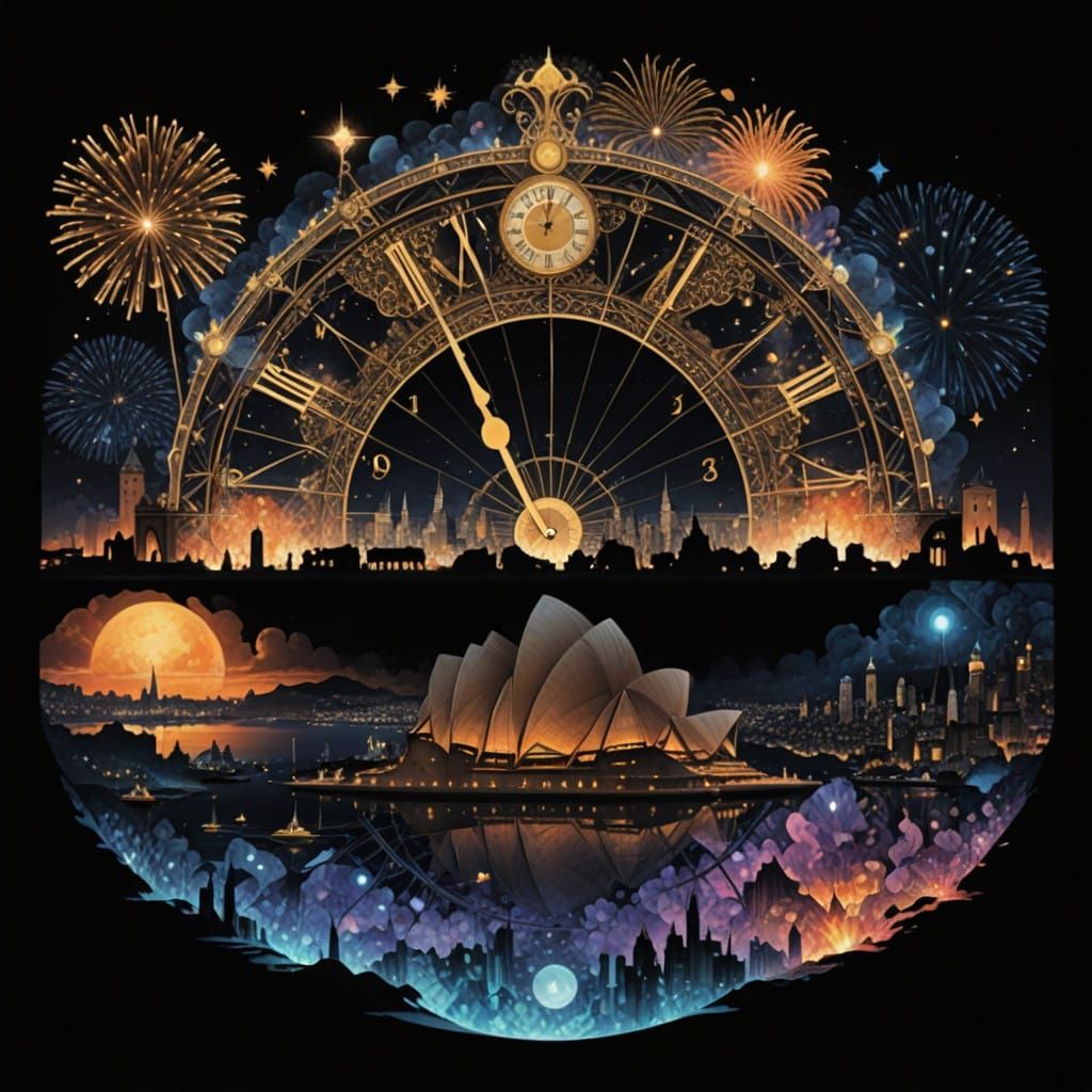 Stunning Fractal Art of Sydney Harbour Bridge at Midnight