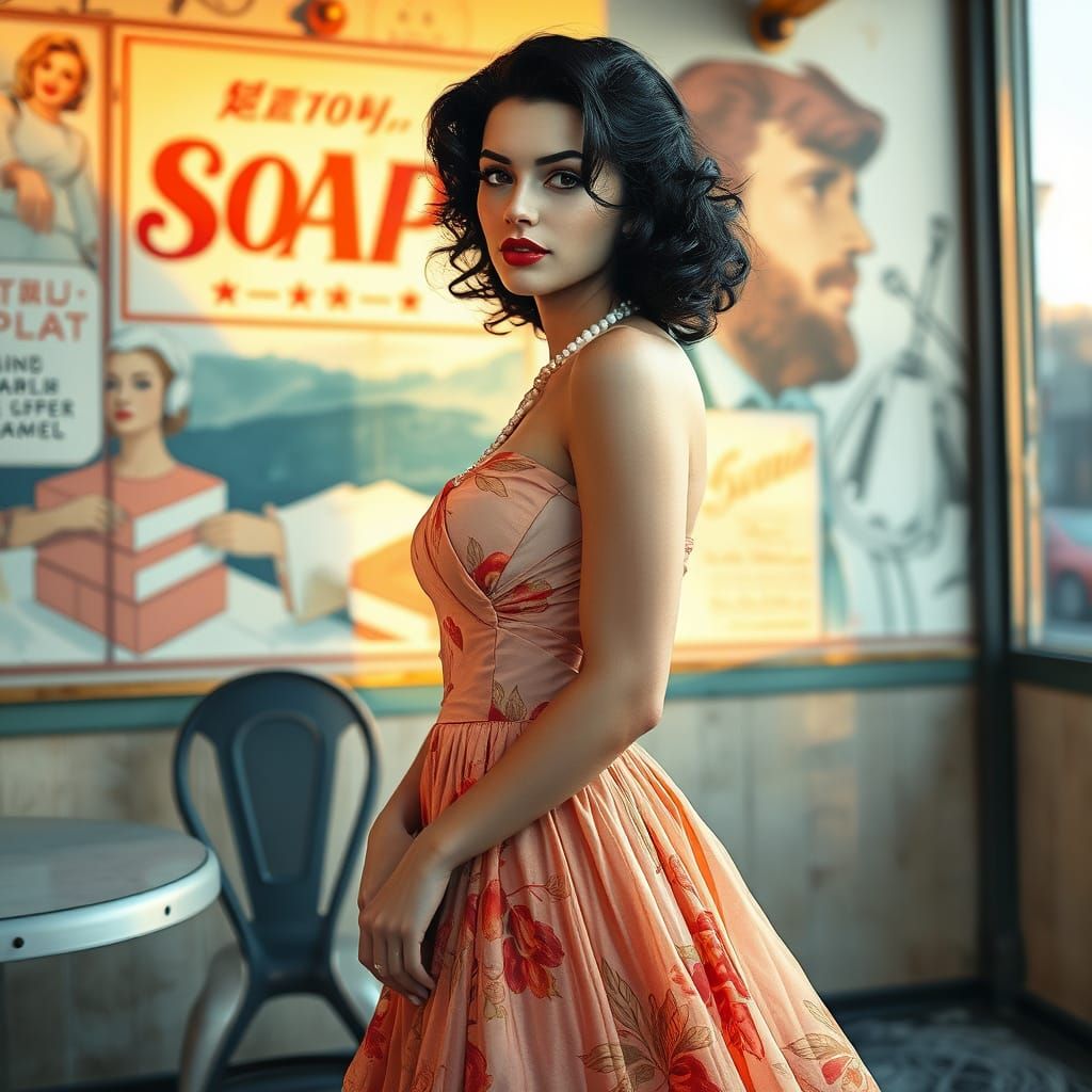 Ethereal 1950s Siren in Lavish Evening Gown