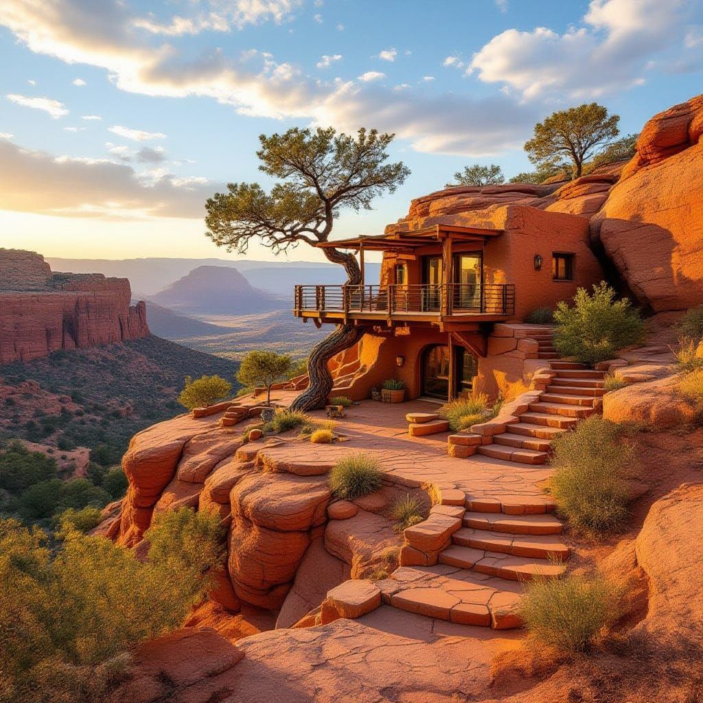 Surreal Treehouse Oasis Blends into Ancient Red Rock Mesa Cl...