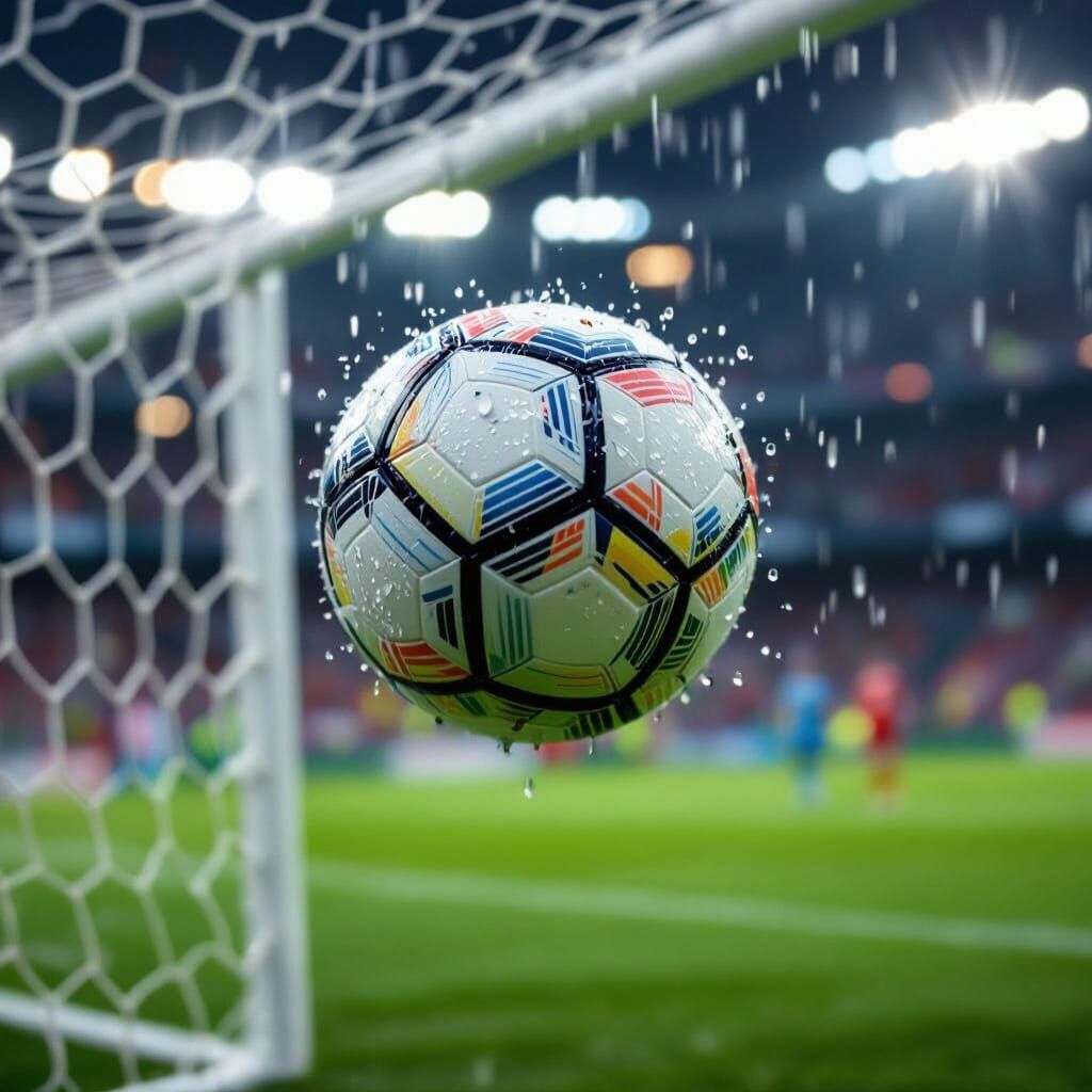 Soccer Ball Scores Goal in Dramatic Action Shot