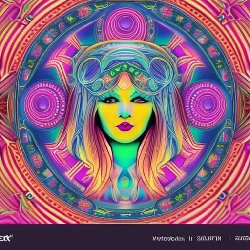 Iridescent Art Deco Woman with Mandala Background