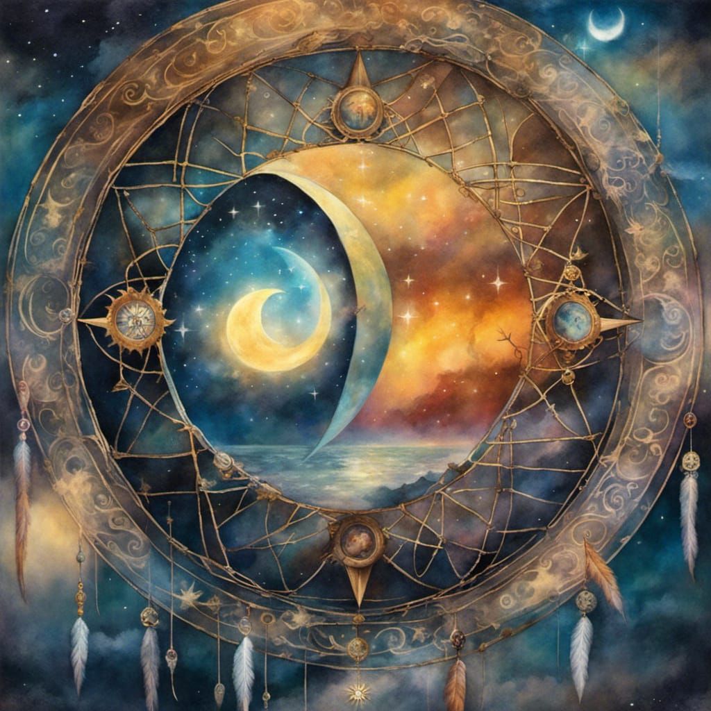 Ethereal Moon and Sun Dream Catcher Compass