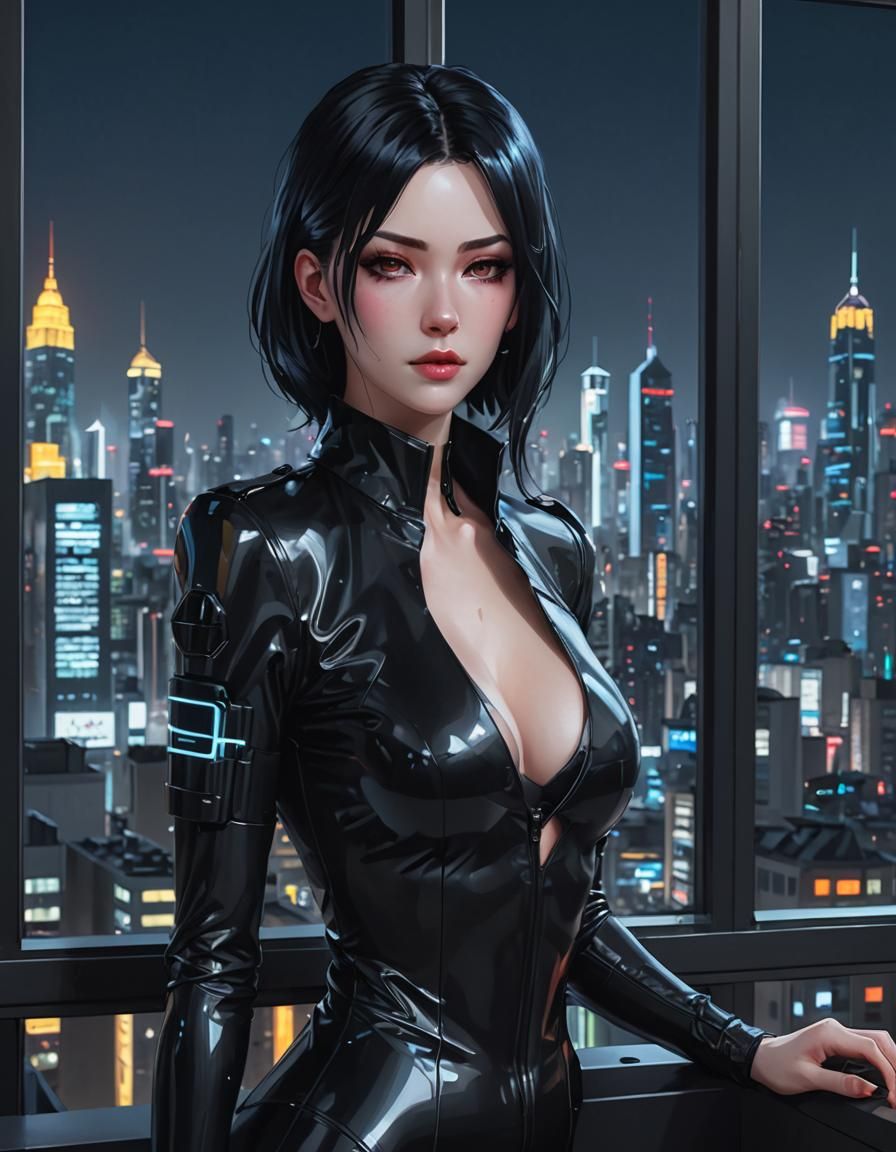 Cyberpunk Goddess of Neon Nightscapes