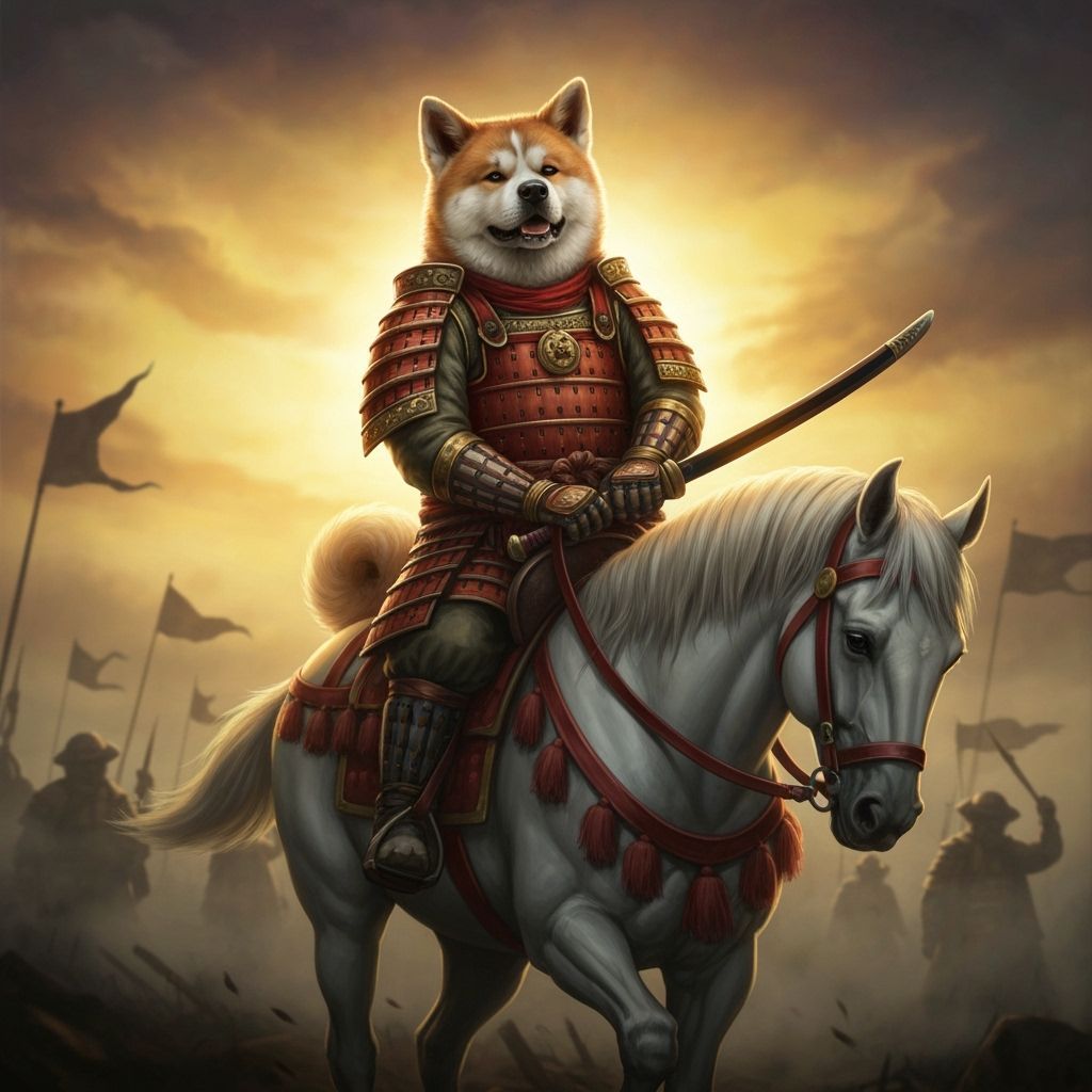 Akita Warrior on Horseback in Samurai Armor