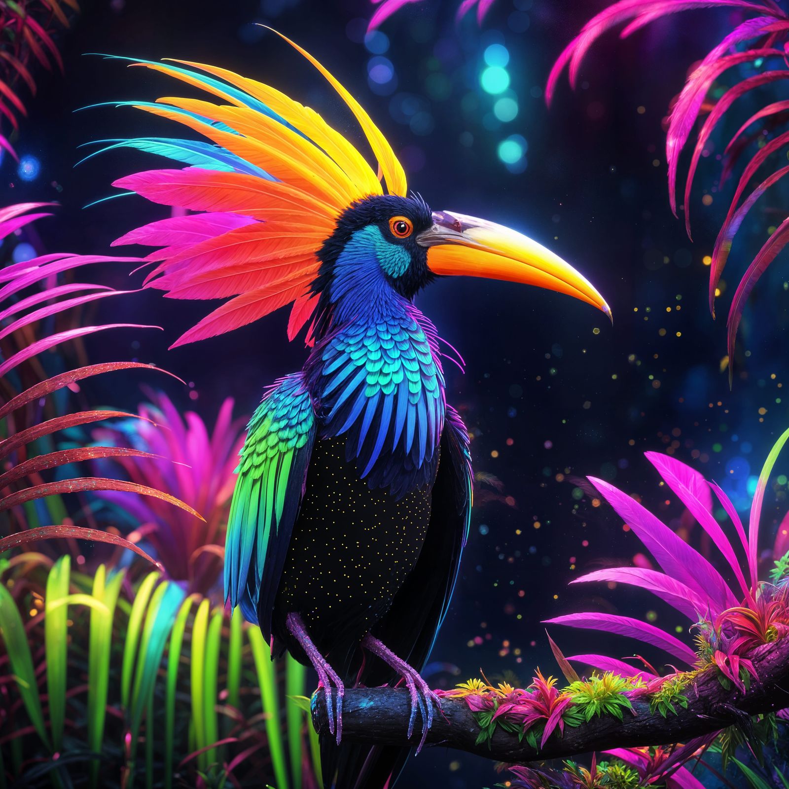 Neon Bird of Paradise in a Jungle