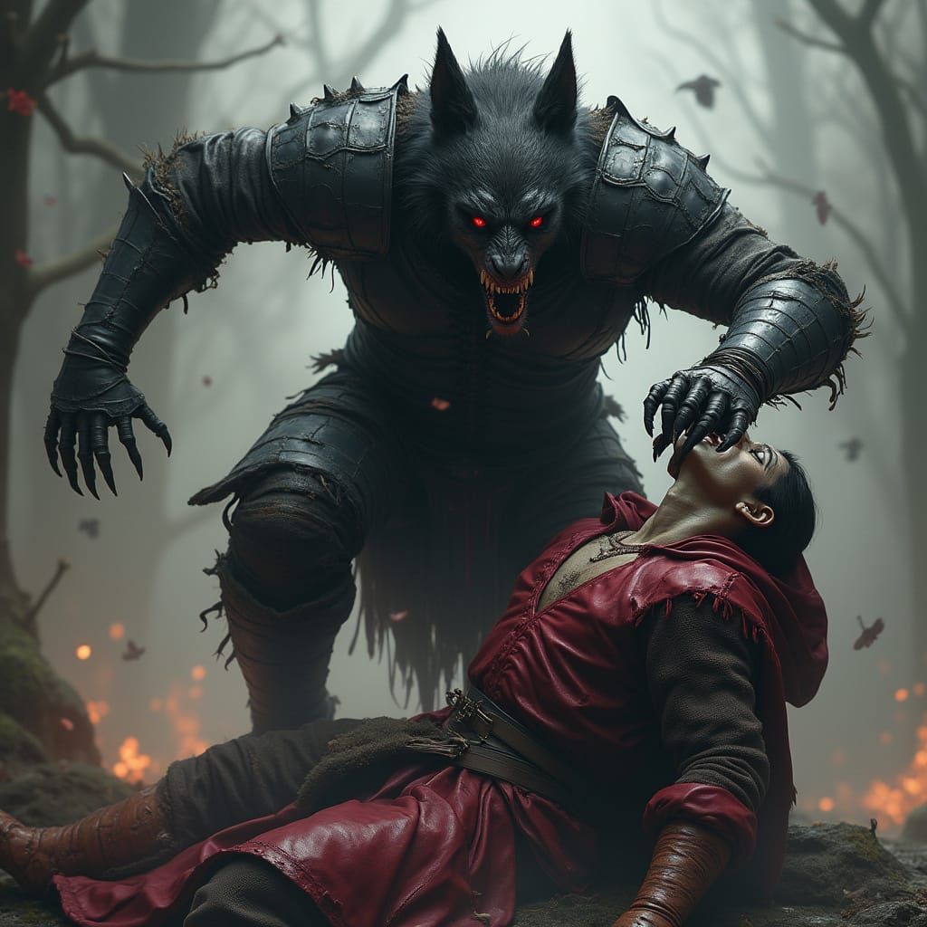 Medieval Lycanthrope Decapitates Vampire in Matte Painting S...