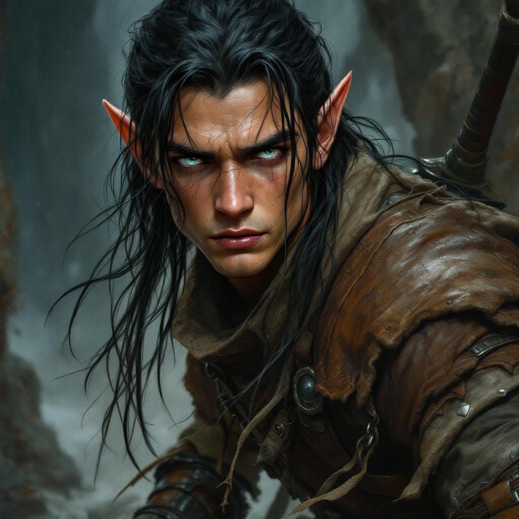 Handsome Elf Warrior in Oil Realism Style
