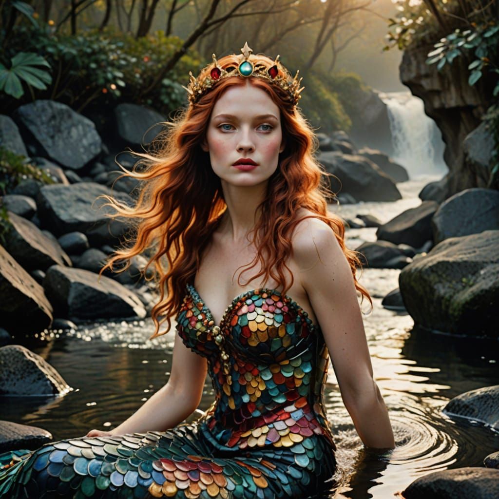 Surreal Mermaid in Art Nouveau Watercolor Style