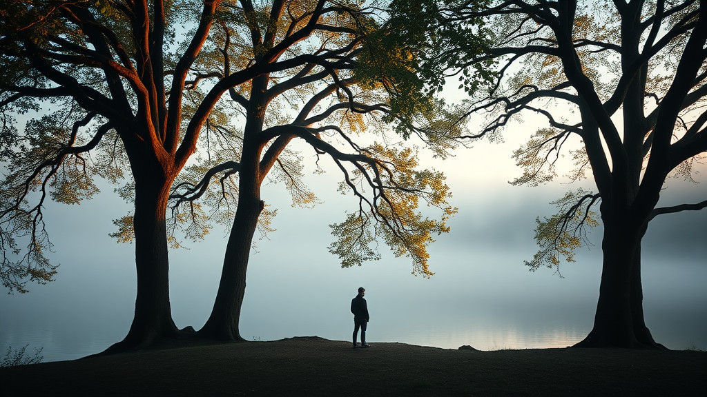 Hyperrealistic Dawn Scene at Misty Lake