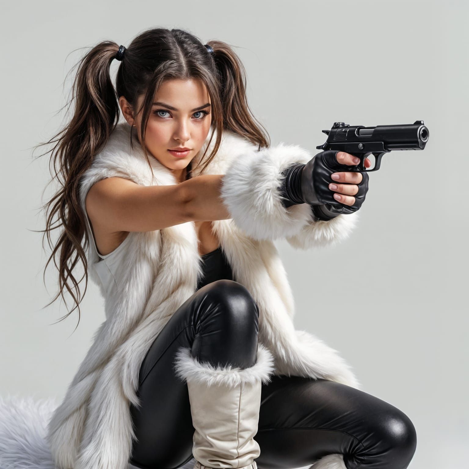 Brunette with Pistol Taking Aim