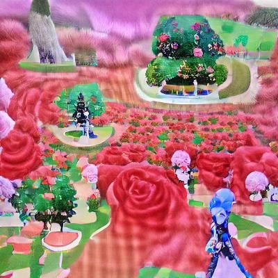 Rose Garden Surrounded by Towering Trees