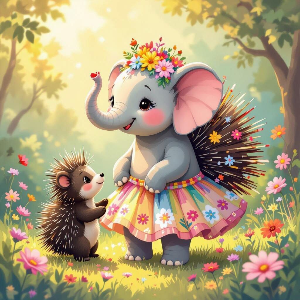 Whimsical Hybrid Animal in Floral Skirt