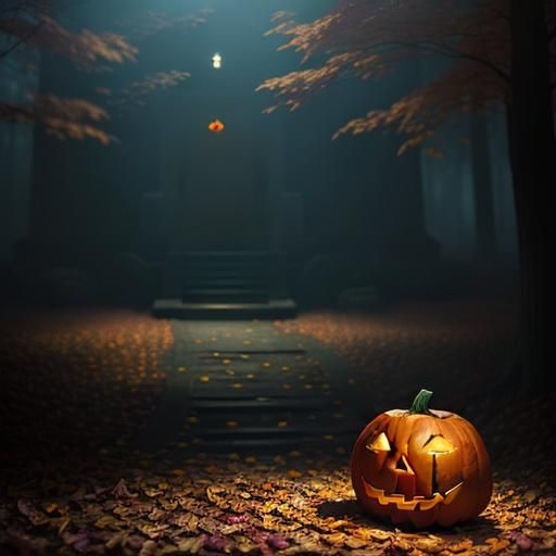 Eerie Jack-o-Lantern Digital Art in Autumnal Setting