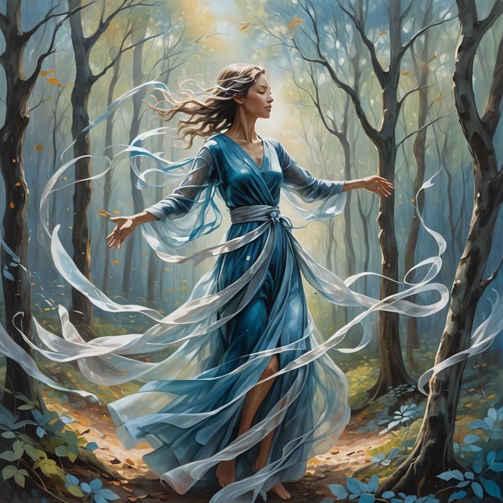 Ethereal Wind Forms Human Shape as Impressionist Painting