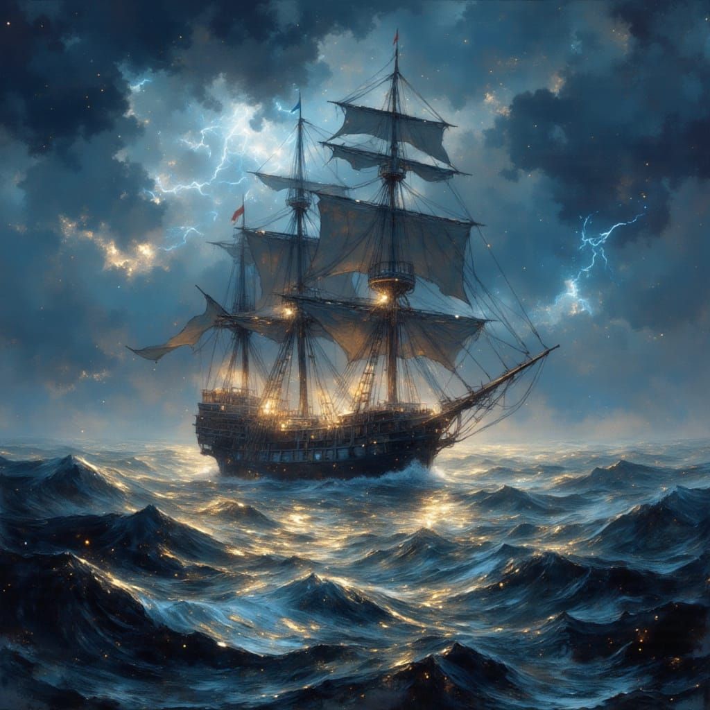 Stormy Seascape with a Tattered Sailing Ship