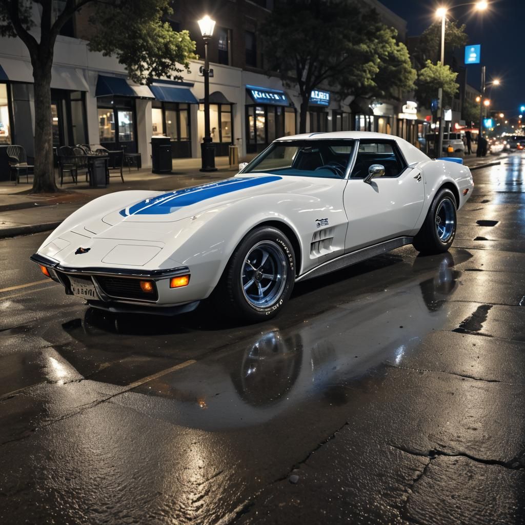 1972 Chevy Corvette on Wet City Street