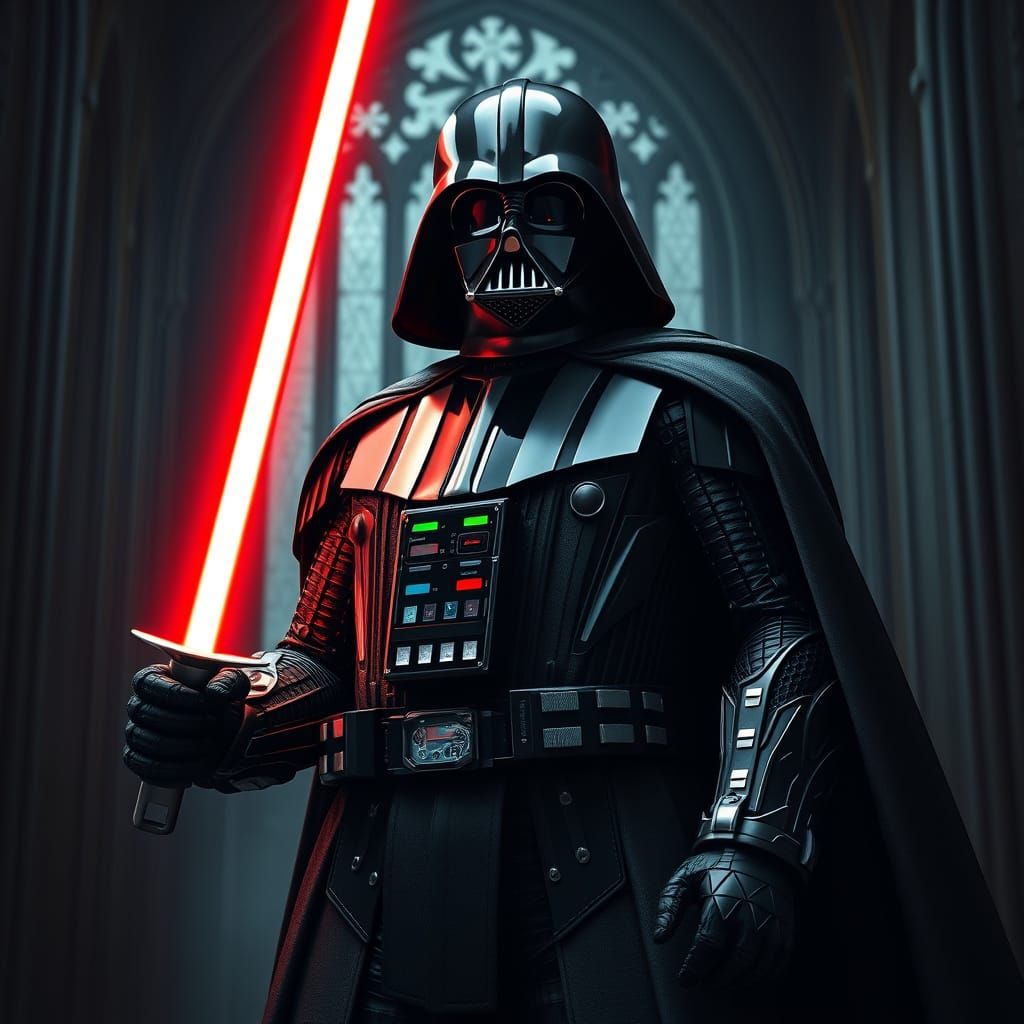 Gothic Darth Vader in Dark Industrial Cathedral