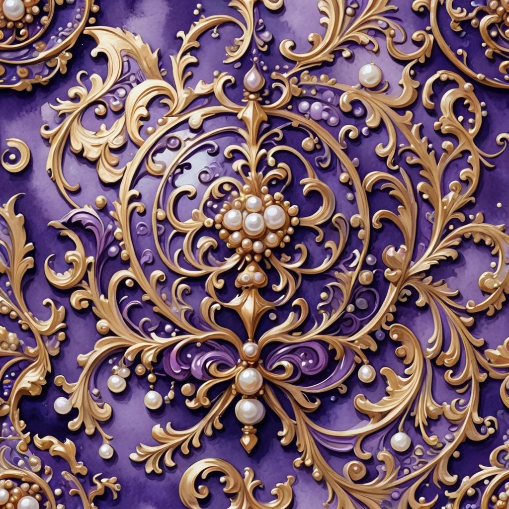 Purple Ornament in Gouache Style, Impressionist Masterpiece