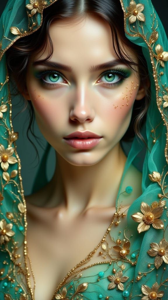 Ethereal Woman with Gold Embellishments in Digital Painting ...