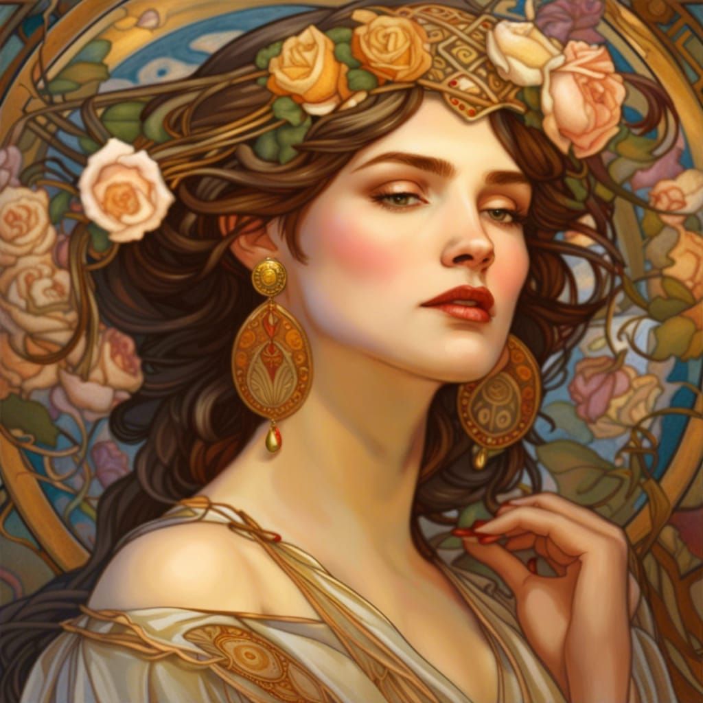 Elegant Woman Portrait in Art Nouveau Style
