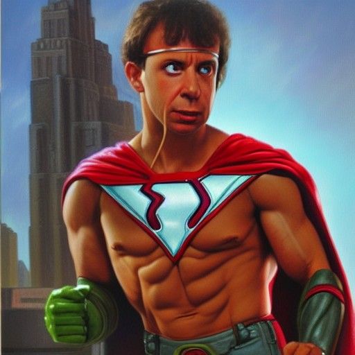 Rick Moranis as Muscular Superhero Oil Painting