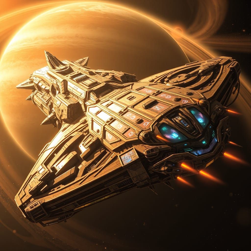 Alien Starship Dominates Solar System in Sci-Fi Style