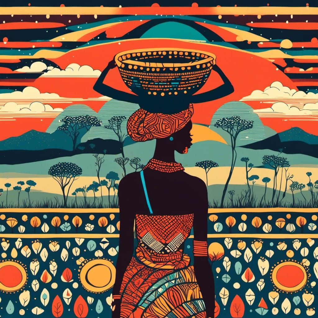 Kenyan Woman with Basket in Retro Style